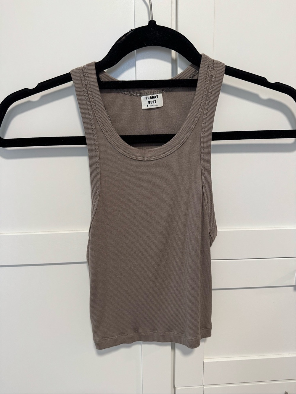Aritzia Sunday Best Ribbed Tank Top in Taupe Gray